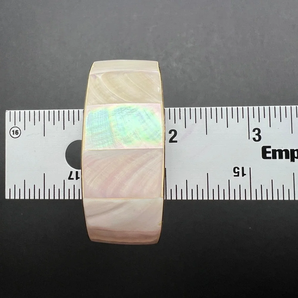 Vintage Bangle Bracelet Mother of Pearl Shell Inlay White Iridescent